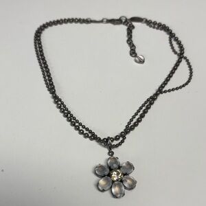 Sabika Silver and Crystal Flower Necklace
